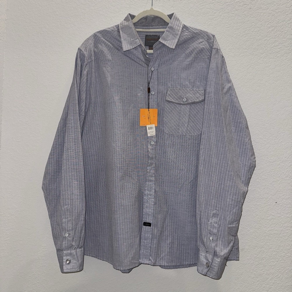 NWT Sahara Club Mens XL Button Up Shirt Blue Textured Striped Contrast Cuff